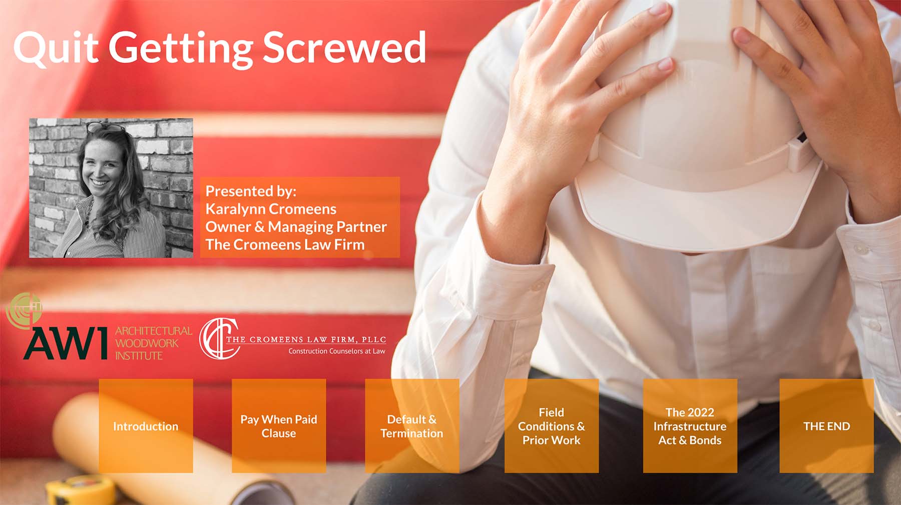 Quit Getting Screwed Presentation with the Architectural Woodwork Institute – August 19th